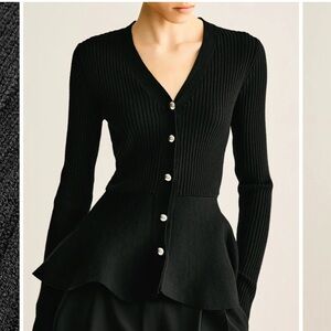 Commense Black Ribbed Peplum Cardigan